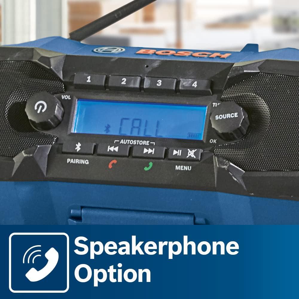 imageBOSCH GPB18V2CN 18V Cordless Jobsite Radio with Bluetooth 50 Portable Durable Enhanced Bass USB Charging AUX Input Battery Not Included