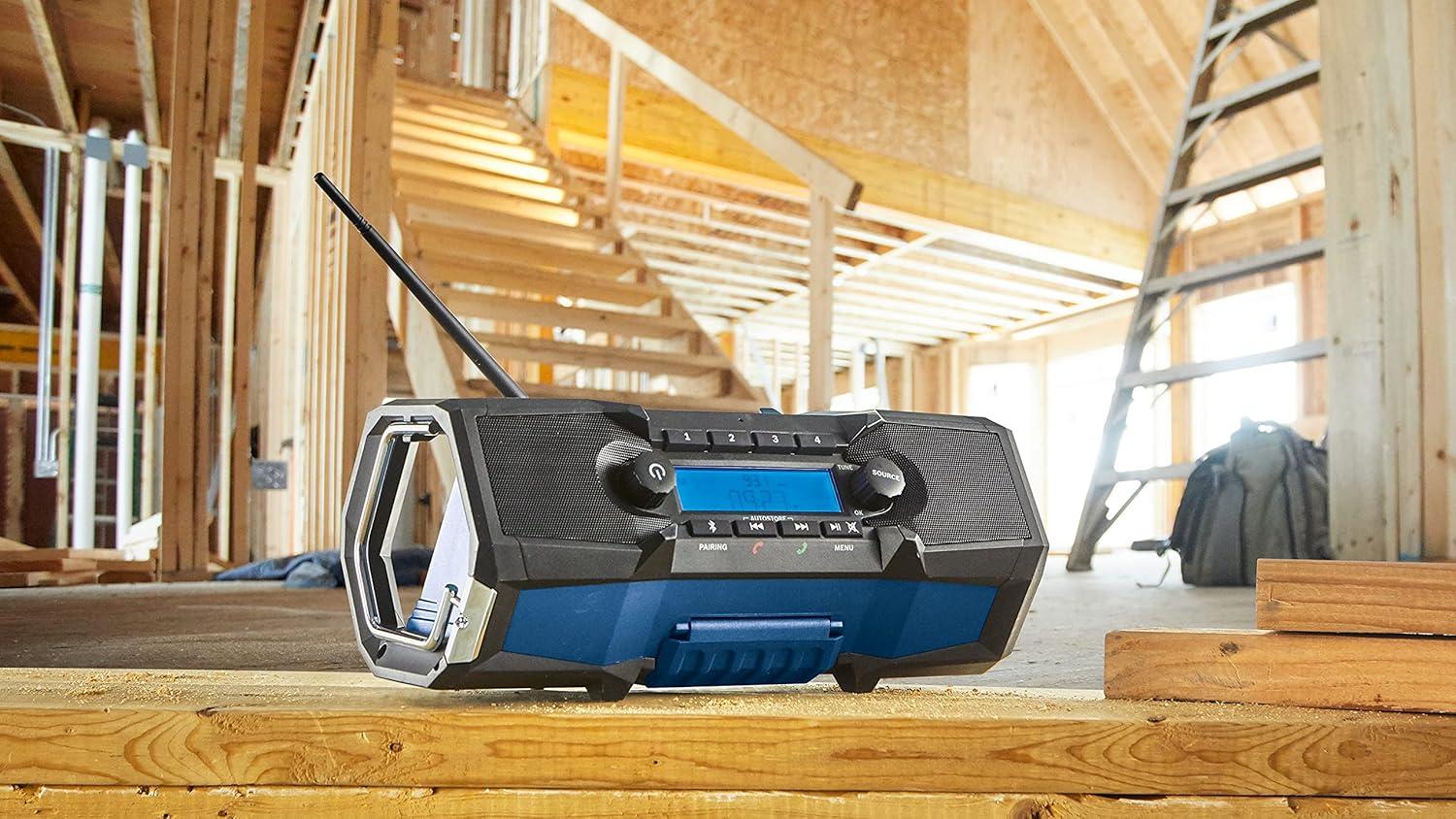 imageBOSCH GPB18V2CN 18V Cordless Jobsite Radio with Bluetooth 50 Portable Durable Enhanced Bass USB Charging AUX Input Battery Not Included