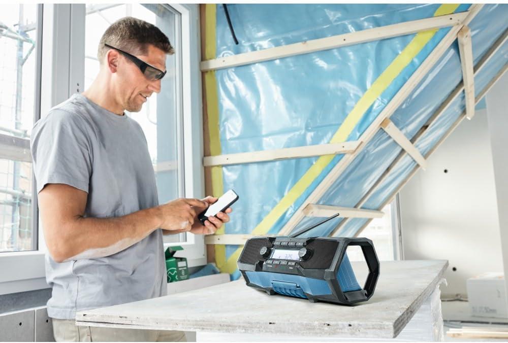 imageBOSCH GPB18V2CN 18V Cordless Jobsite Radio with Bluetooth 50 Portable Durable Enhanced Bass USB Charging AUX Input Battery Not Included