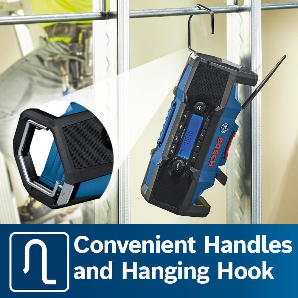 imageBOSCH GPB18V2CN 18V Cordless Jobsite Radio with Bluetooth 50 Portable Durable Enhanced Bass USB Charging AUX Input Battery Not Included