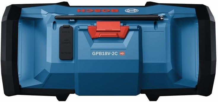 imageBOSCH GPB18V2CN 18V Cordless Jobsite Radio with Bluetooth 50 Portable Durable Enhanced Bass USB Charging AUX Input Battery Not Included