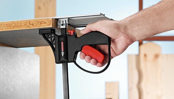 imageBOSCH FSNKZW Track Quick Clamps Secure and Fast Clamping for Bosch TrackSaw Tracks PushButton Fast Release Table Saw Quality Cuts Lightweight Alternative for Jobsites 2 Pc