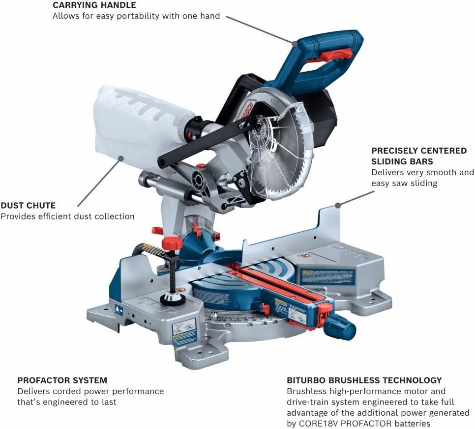 imageBOSCH GCM18V07SN PROFACTOR 18V 714 In SingleBevel Slide Miter Saw Mobile Cordless Solution 334 In Nested Crown Cutting 814 In Crosscut Capacity Bare ToolTool Only
