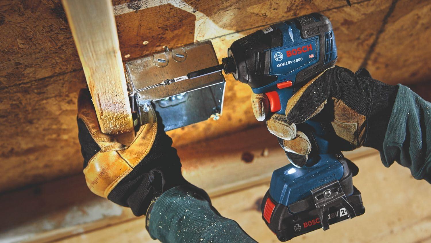 imageBOSCH GDR18V1800B12 18V Cordless Brushless 14 In Hex Impact Driver Kit with 1 2 Ah Standard Power Battery 18V Charger and Storage Bagw 18V 2 Ah Battery