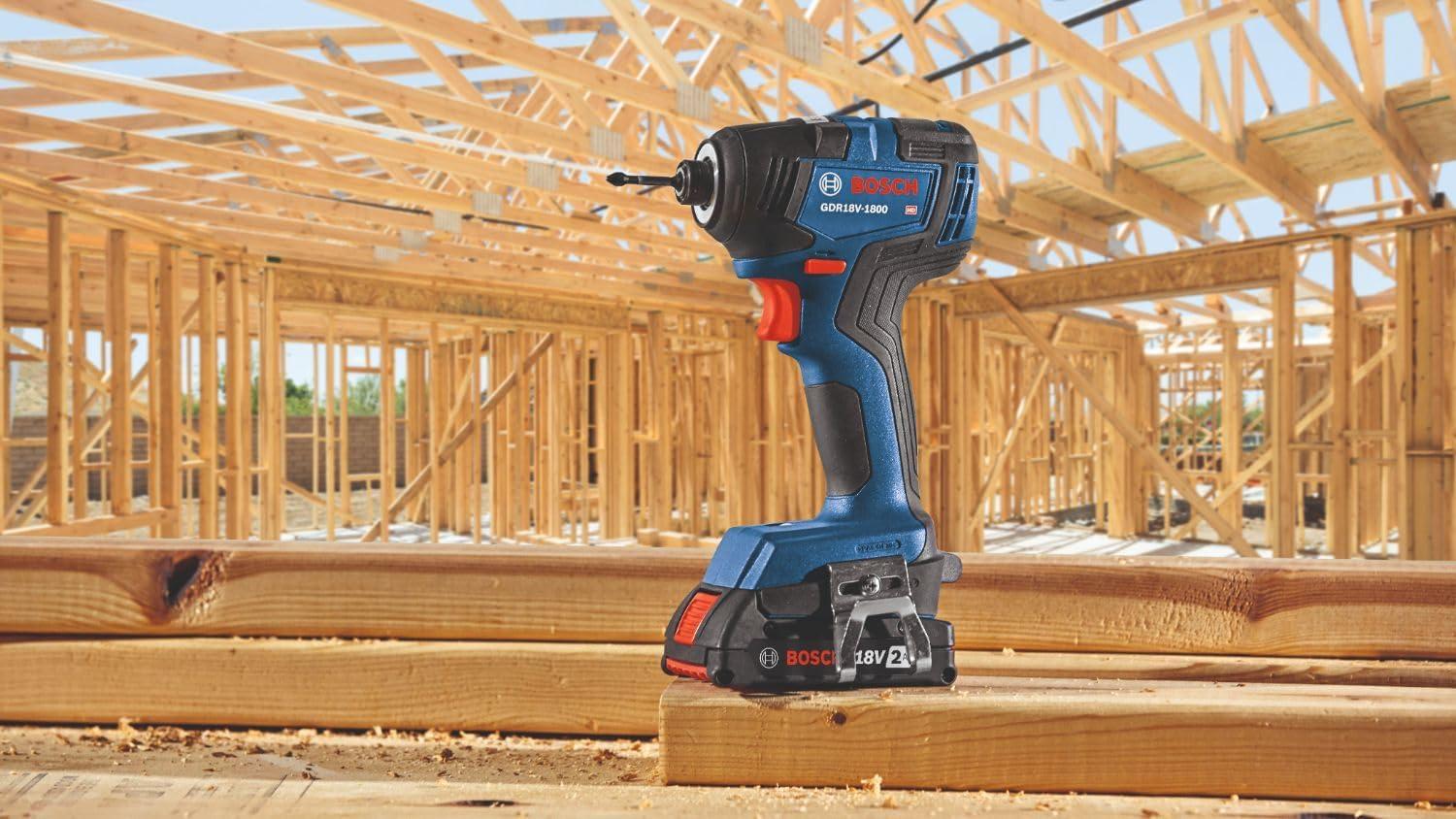 imageBOSCH GDR18V1800B12 18V Cordless Brushless 14 In Hex Impact Driver Kit with 1 2 Ah Standard Power Battery 18V Charger and Storage Bagw 18V 2 Ah Battery