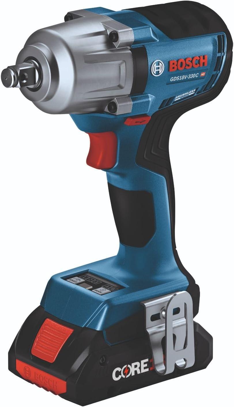 imageBOSCH GDS18V330PCN 18V Brushless 12 In MidTorque Impact Wrench with Pin Detent Bare Toolw 2 18V 4 Ah Batteries