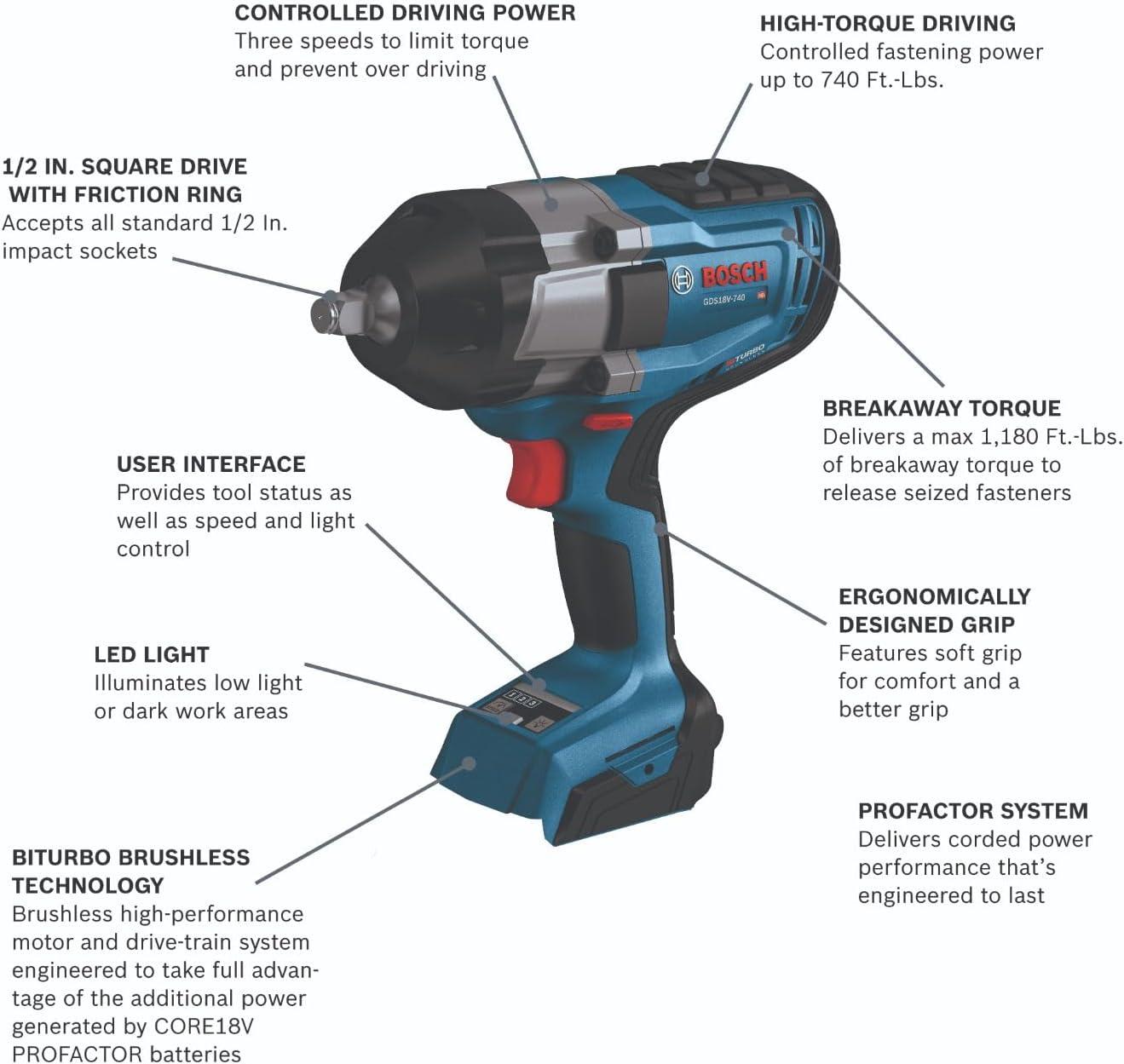 imageBOSCH GDS18V740CN PROFACTOR 18V ConnectedReady 12 In Impact Wrench with Friction Ring Bare ToolTool Only