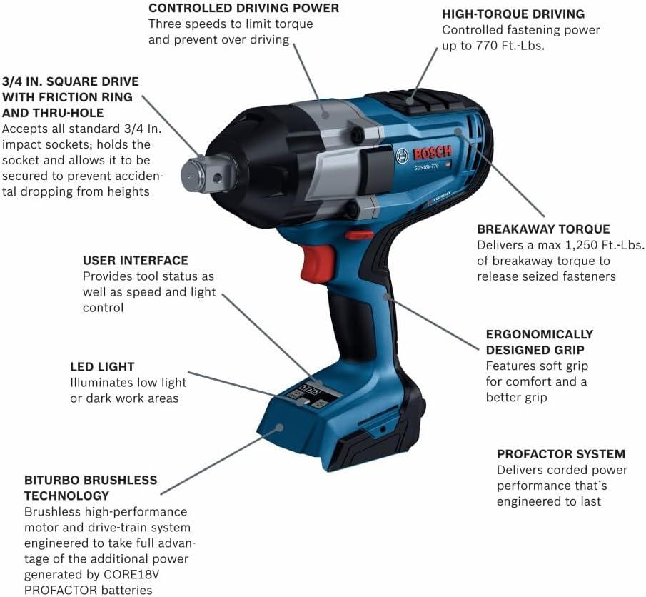 imageBOSCH GDS18V770CN PROFACTOR 18V ConnectedReady 34 In Impact Wrench with Friction Ring and ThruHole Bare ToolTool Only