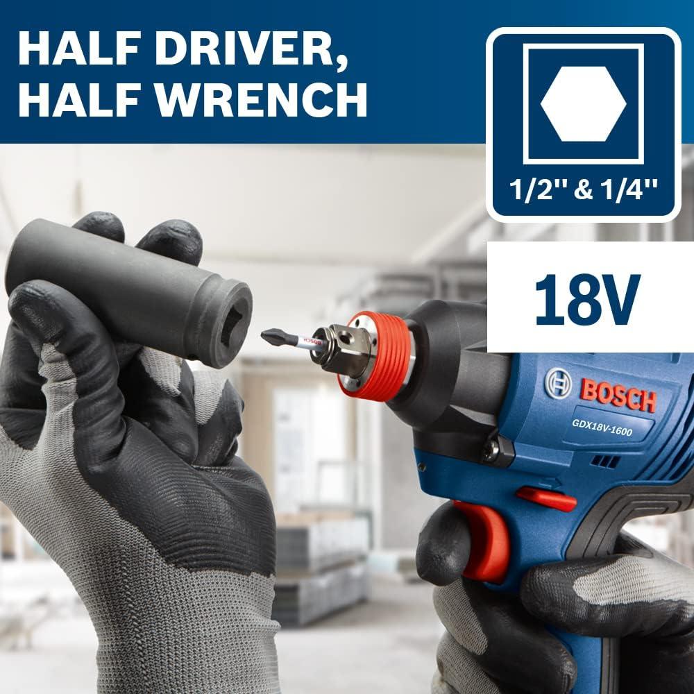 imageBOSCH GDX18V1600B12 18V 14 In and 12 In TwoInOne BitSocket Impact Driver Kit