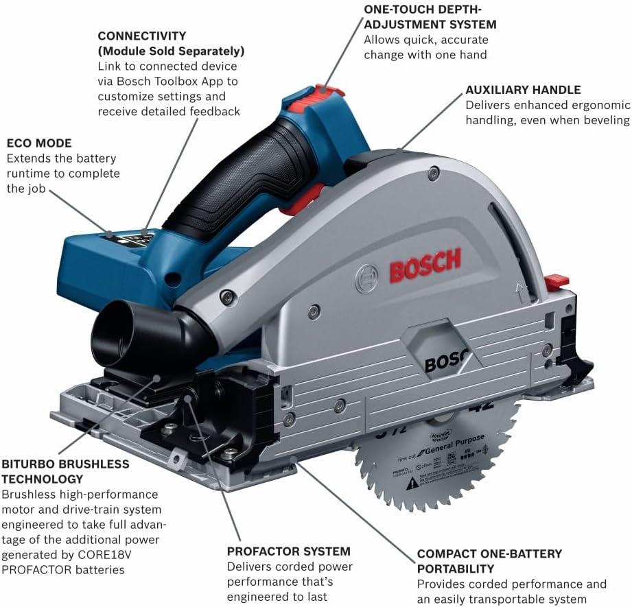 imageBOSCH GKT18V20GCL14 PROFACTOR 18V ConnectedReady 512 In Track Saw Kit with 1 CORE18V 8 Ah High Power BatteryTrack Saw Only