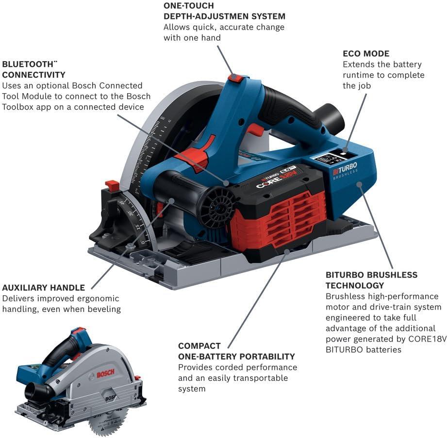 imageBOSCH GKT18V20GCL14 PROFACTOR 18V ConnectedReady 512 In Track Saw Kit with 1 CORE18V 8 Ah High Power Batteryw Starter Kit