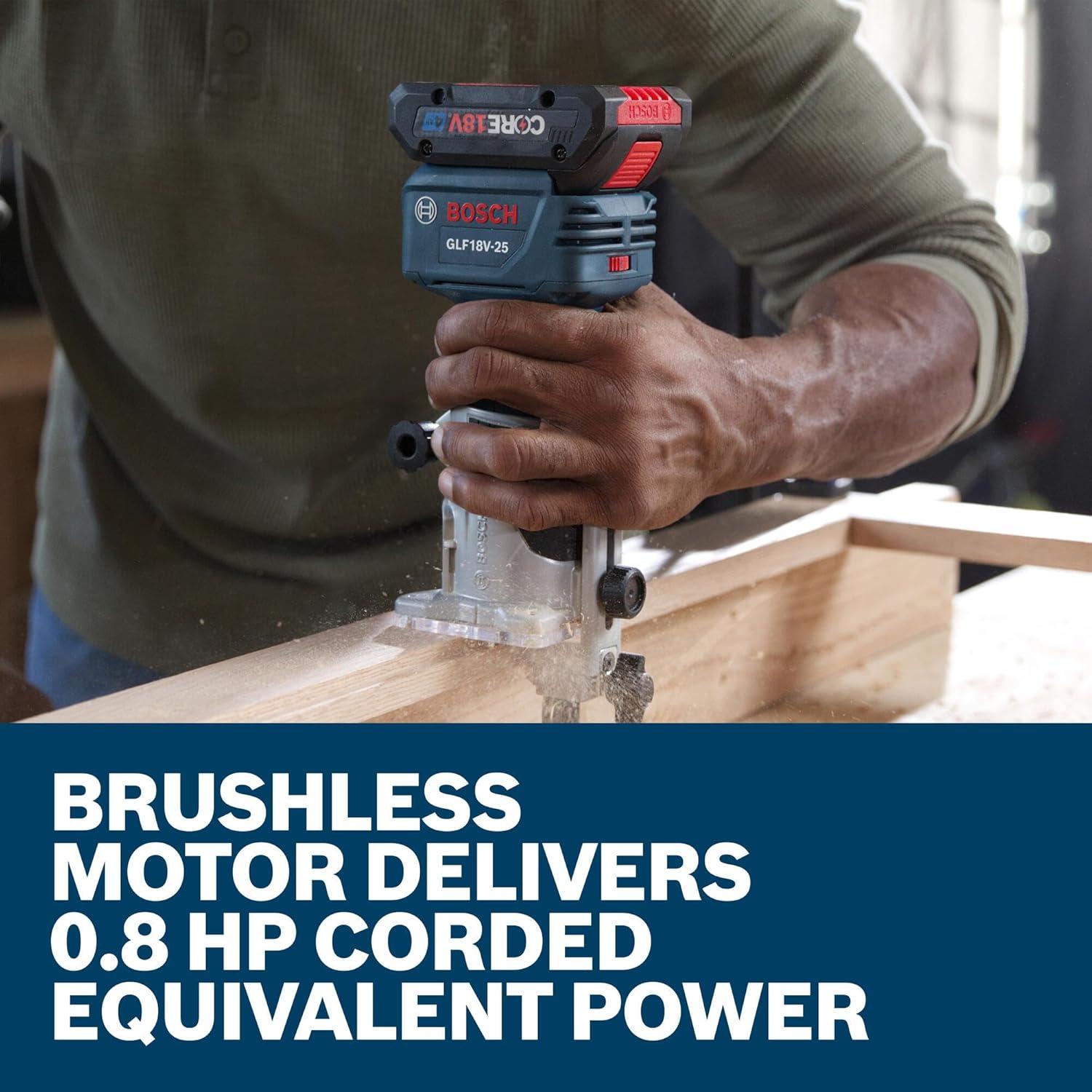 imageBOSCH GLF18V25N 18V Laminate Trim Router Powerful Brushless Motor 1000030000 RPM Lightweight Ergonomic Enhanced Dust Extraction Quick Depth Adjustments for Precise Trimming