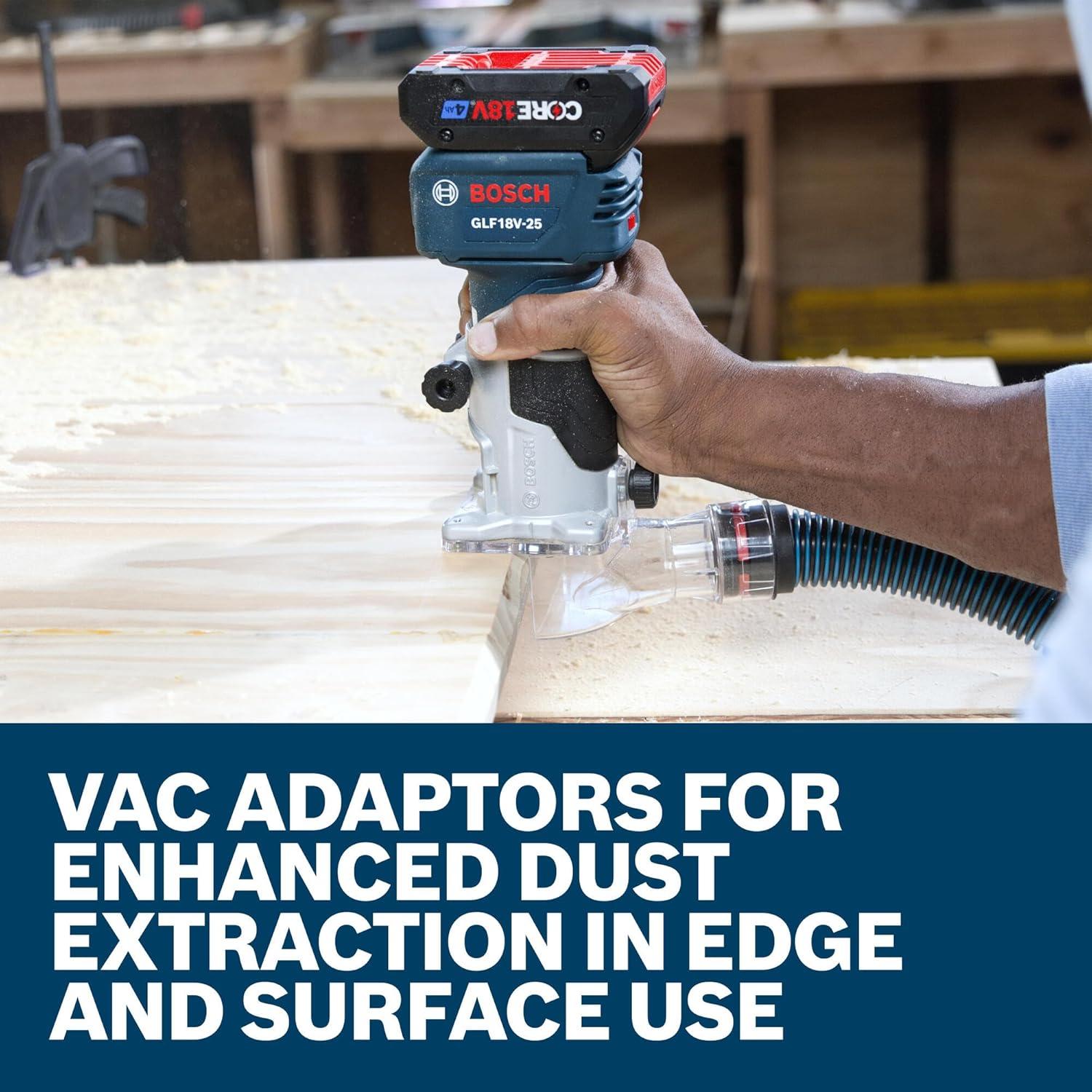 imageBOSCH GLF18V25N 18V Laminate Trim Router Powerful Brushless Motor 1000030000 RPM Lightweight Ergonomic Enhanced Dust Extraction Quick Depth Adjustments for Precise Trimming