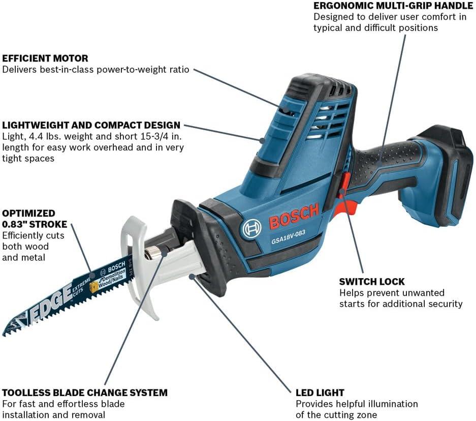 imageBOSCH GSA18V083B 18V Cordless Reciprocating Saw Lightweight amp Compact 083 Stroke 3050 SPM VariableSpeed Trigger Toolless Blade Change LED Light Bare ToolBare Tool