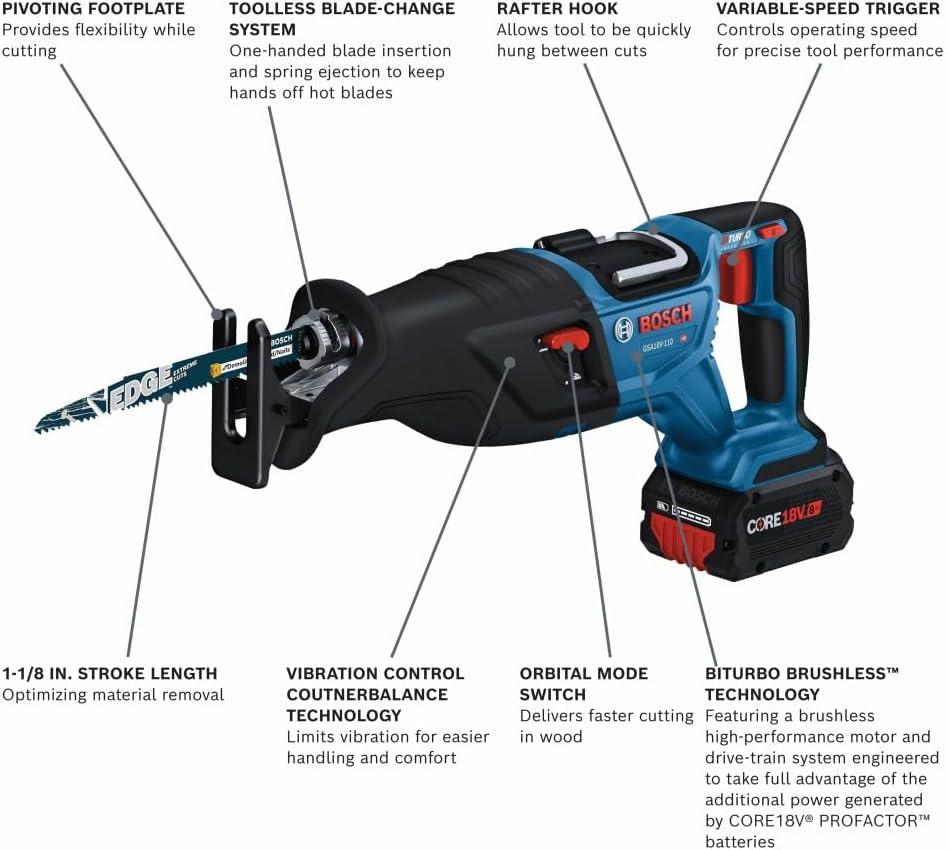 imageBOSCH GSA18V110B14 PROFACTOR 18V 118 In Reciprocating Saw Kit with 1 CORE18V 80 Ah PROFACTOR Performance Batteryw 18V 8 Ah Battery