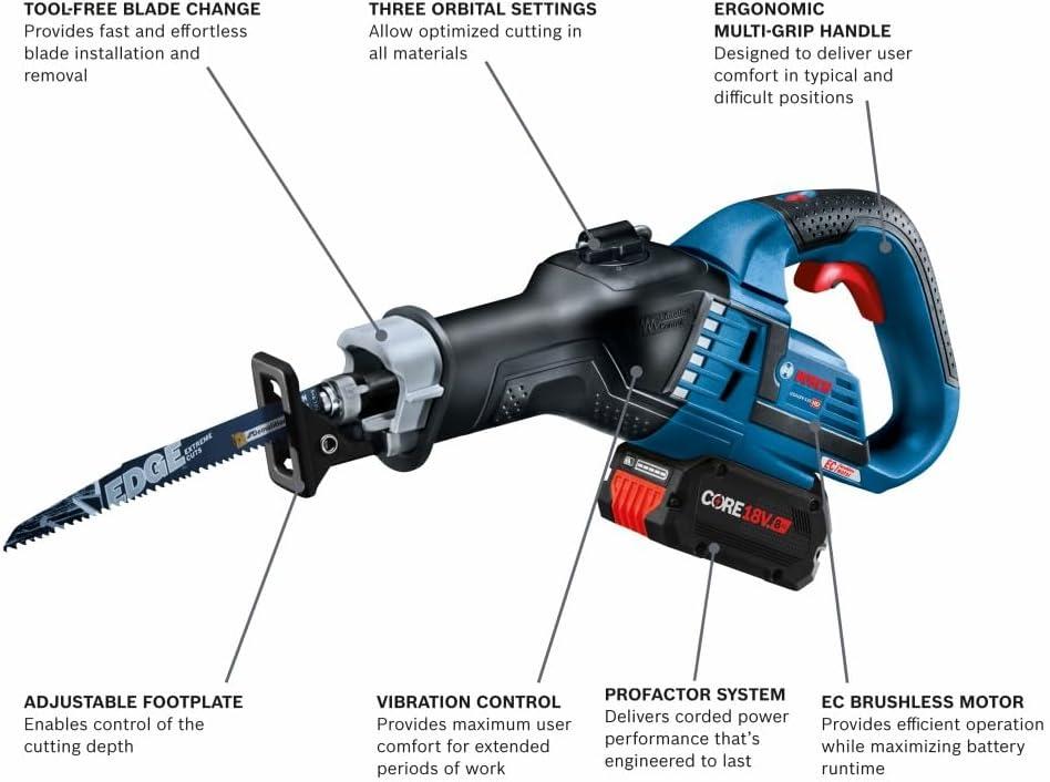 imageBOSCH GSA18V125K14A 18V EC Brushless 114 InStroke MultiGrip Reciprocating Saw Kit with 1 CORE18V 8 Ah High Power Battery