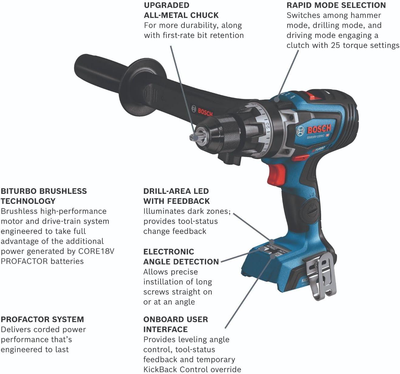imageBOSCH GSB18V1330CB14 PROFACTOR 18V ConnectedReady 12 In Hammer DrillDriver Kit with 1 CORE18V 8 Ah High Power BatteryIndustrial
