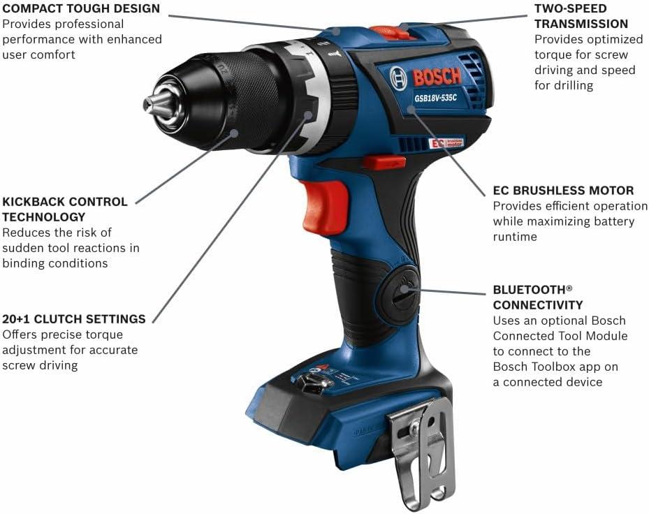 imageBOSCH GSB18V535CB15 18V EC Brushless ConnectedReady 12 In Hammer DrillDriver with 1 CORE18V 4 Ah Advanced Power BatteryTool Only