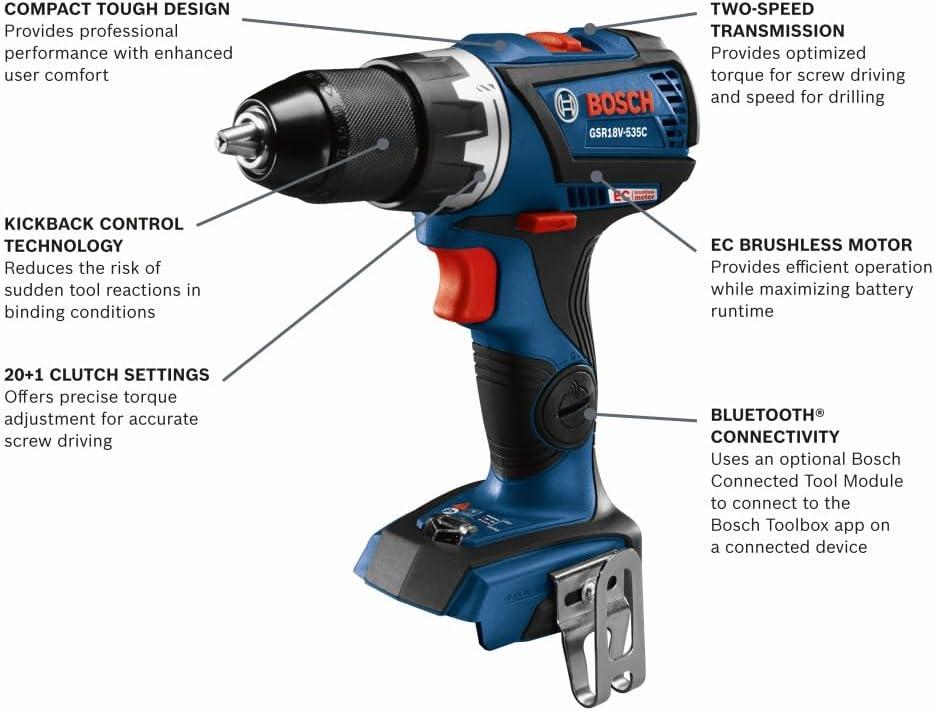 imageBOSCH GSR18V535CN 18V EC Brushless ConnectedReady Compact Tough 12 In DrillDriver Bare Tool