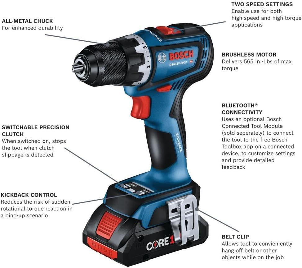 imageBOSCH GSR18V800CN 18V Brushless ConnectedReady 12 In DrillDriver Bare Toolw 2 18V 4 Ah Batteries