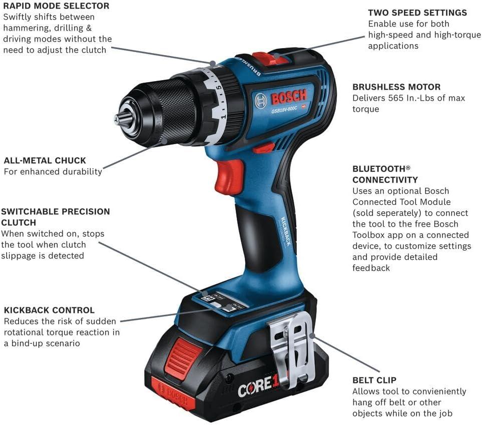 imageBOSCH GSR18V800FCB24 18V DrillDriver with 5In1 Flexiclick System and 1 CORE18V 4 Ah Advanced Power Batteryw 2 18V 4 Ah Batteries