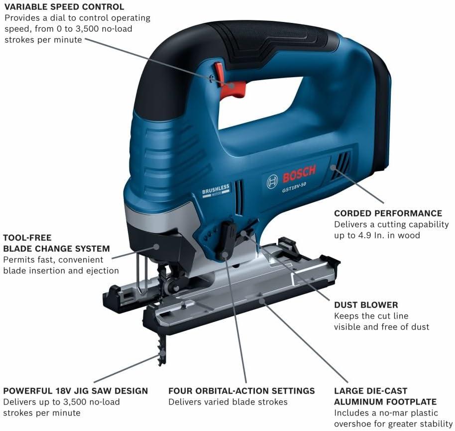 imageBOSCH GST18V50N 18V Brushless TopHandle Jig Saw Bare Tool