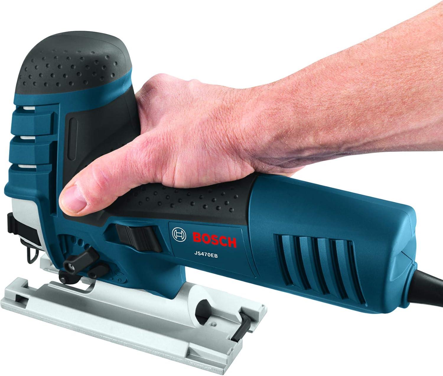 imageBOSCH JS470EB Corded BarrelGrip Jig Saw 120V Low Vibration 7 Amp Variable Speed for Smooth Cutting up to Up To 578 Inch on Wood 38 Inch on Steel For CountertopsJig Saw Only