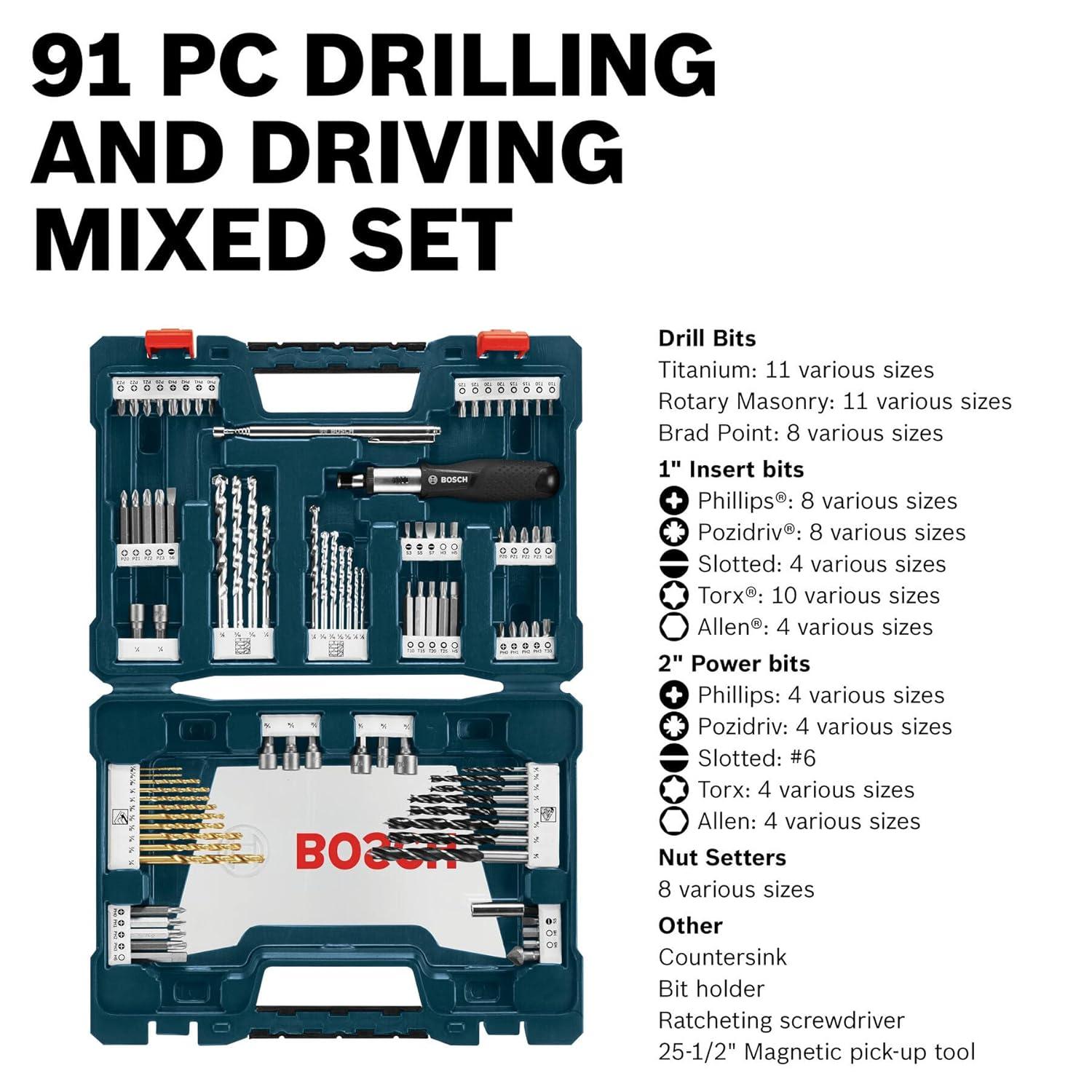 imageBOSCH MS4091 91Piece Drilling and Driving Mixed Set with Included Case for Applications in Wood Metal MasonryMS4091