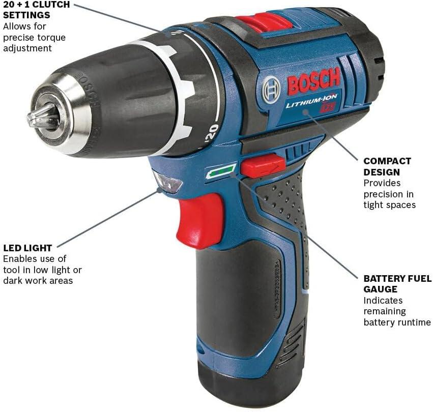 imageBOSCH PS312A 12V Max 38 Inch DrillDriver Kit with 2 2 Ah Batteries and Charger Variable Speedw 2 12V Batteries