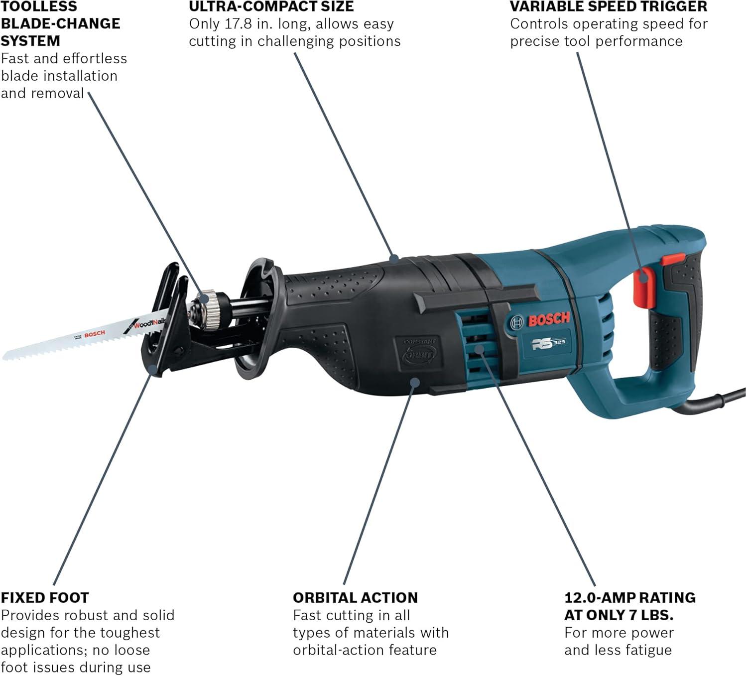 imageBOSCH RS325 120Volt 12 Amp Reciprocating Saw Variable Speed Compact