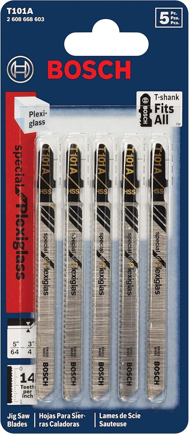 imageBOSCH T101A 5 pieces 4 In 14 TPI Special For Plexiglas TShank Jig Saw Blades