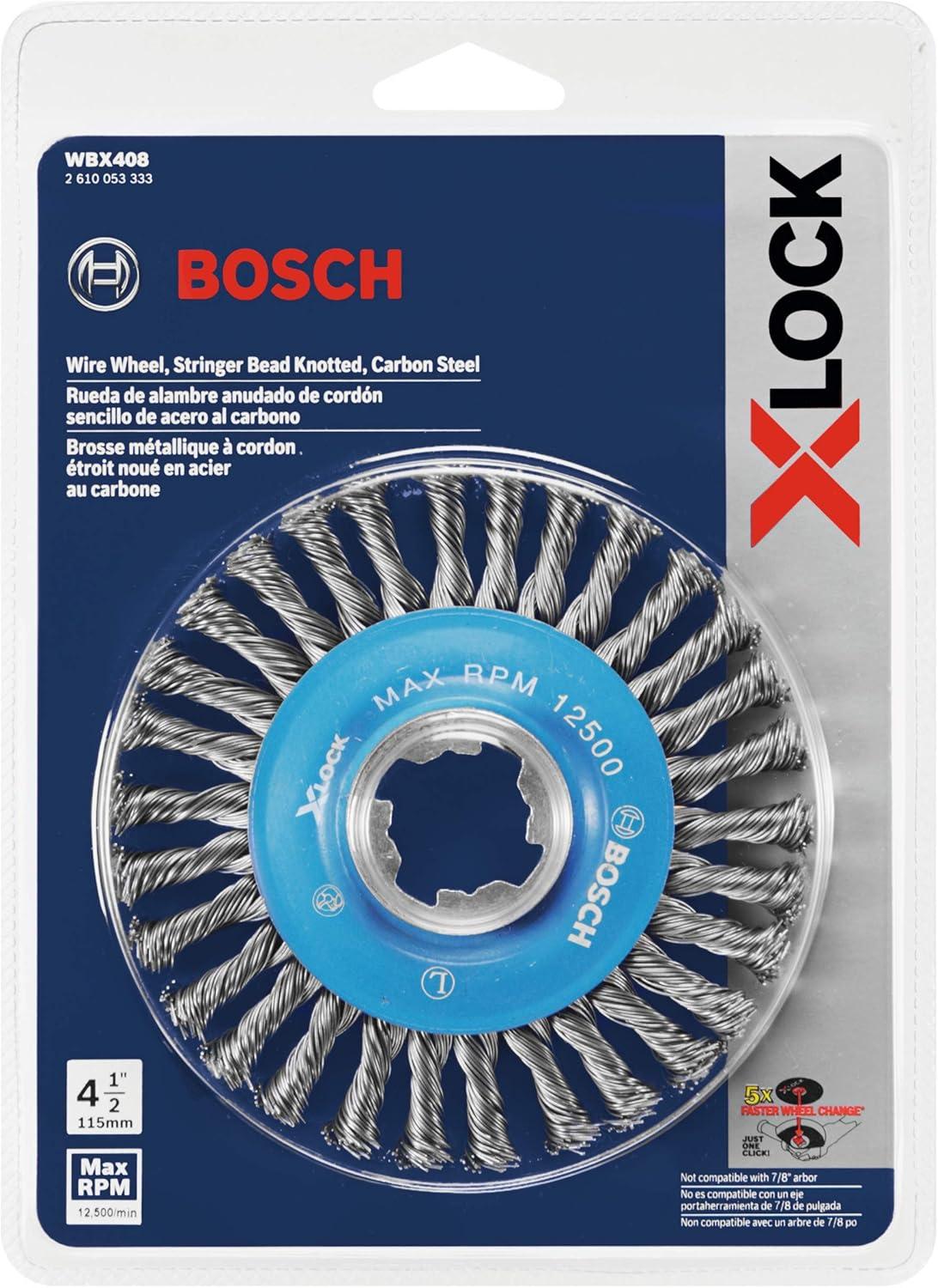 imageBOSCH WBX418 412 In XLOCK Arbor Tempered Steel Crimped Wire Wheel For Applications in Deburring Removing Oxides Flash Removal Edge BlendingCarbon Steel Wire Wheel