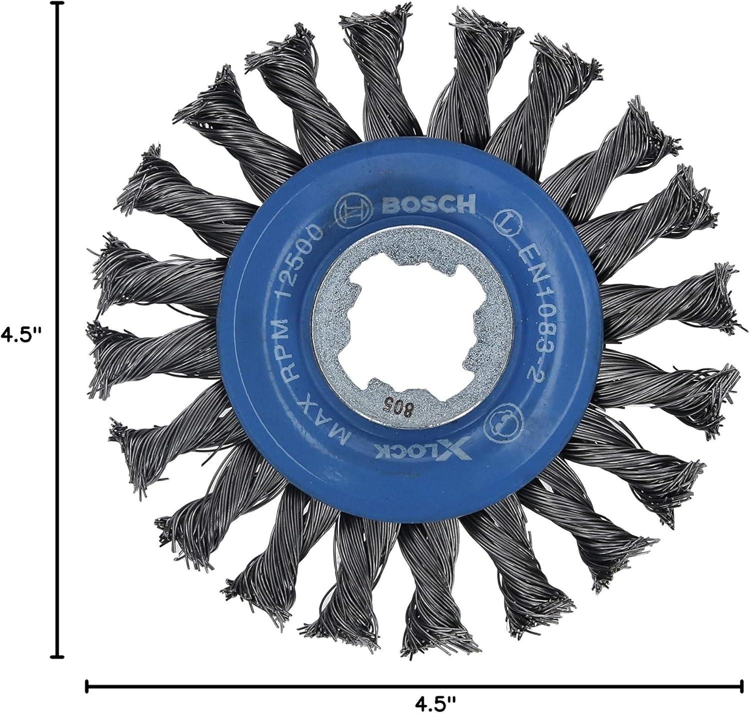 imageBOSCH WBX418 412 In XLOCK Arbor Tempered Steel Crimped Wire Wheel For Applications in Deburring Removing Oxides Flash Removal Edge BlendingCarbon Steel Wire Wheel