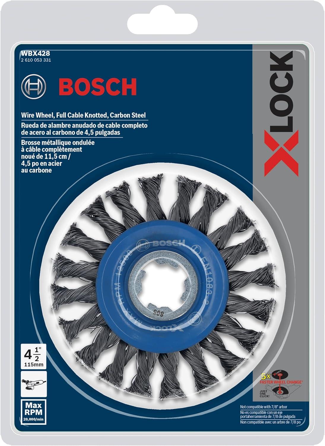 imageBOSCH WBX418 412 In XLOCK Arbor Tempered Steel Crimped Wire Wheel For Applications in Deburring Removing Oxides Flash Removal Edge BlendingCarbon Steel Wire Wheel