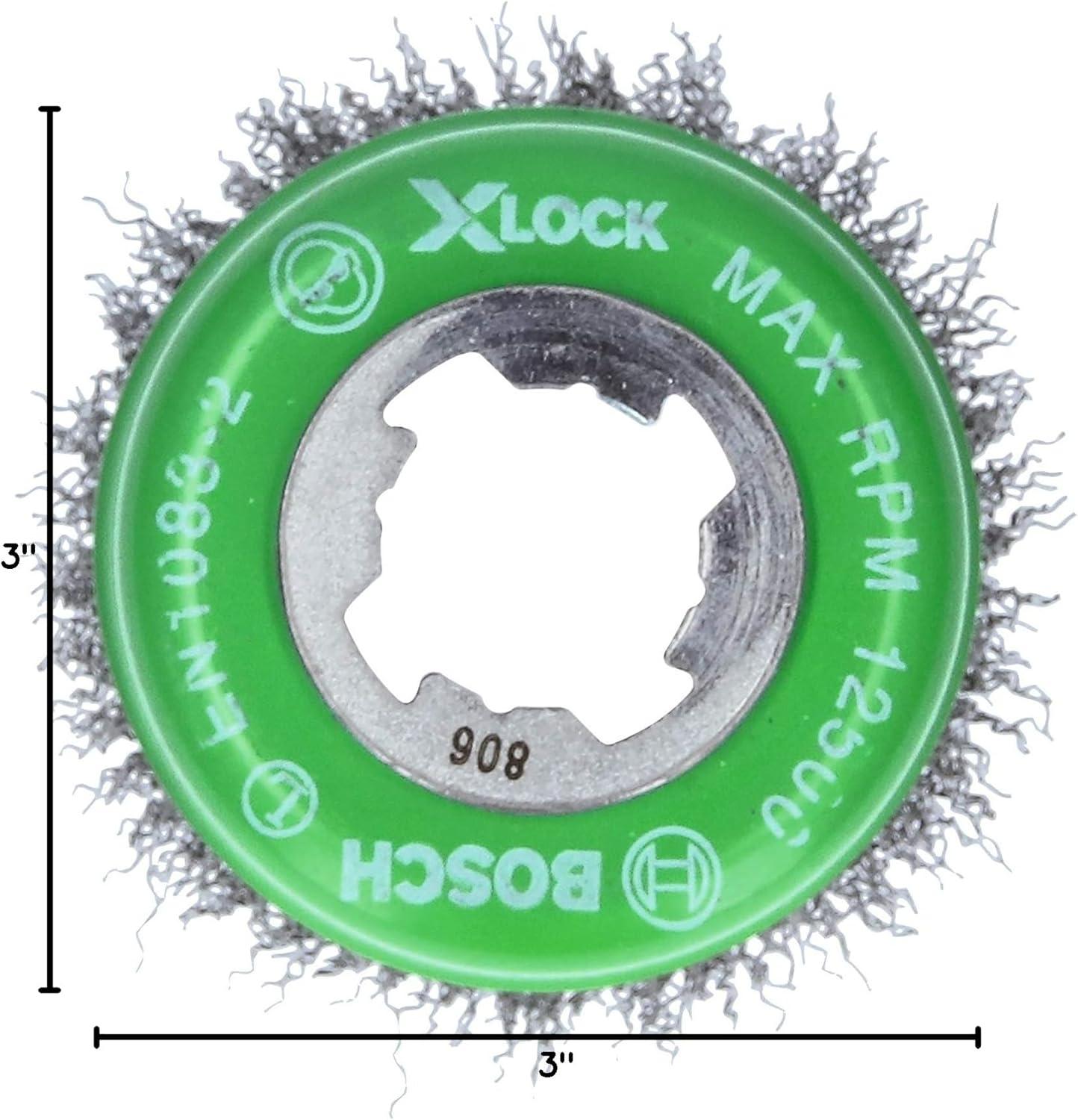 imageBOSCH WBX418 412 In XLOCK Arbor Tempered Steel Crimped Wire Wheel For Applications in Deburring Removing Oxides Flash Removal Edge BlendingIndustrial