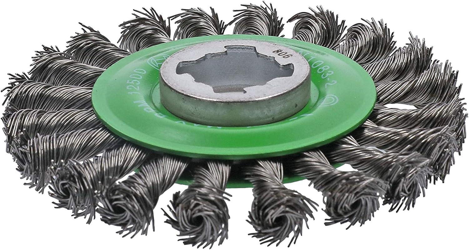 imageBOSCH WBX418 412 In XLOCK Arbor Tempered Steel Crimped Wire Wheel For Applications in Deburring Removing Oxides Flash Removal Edge BlendingStainless Steel Wire Wheel