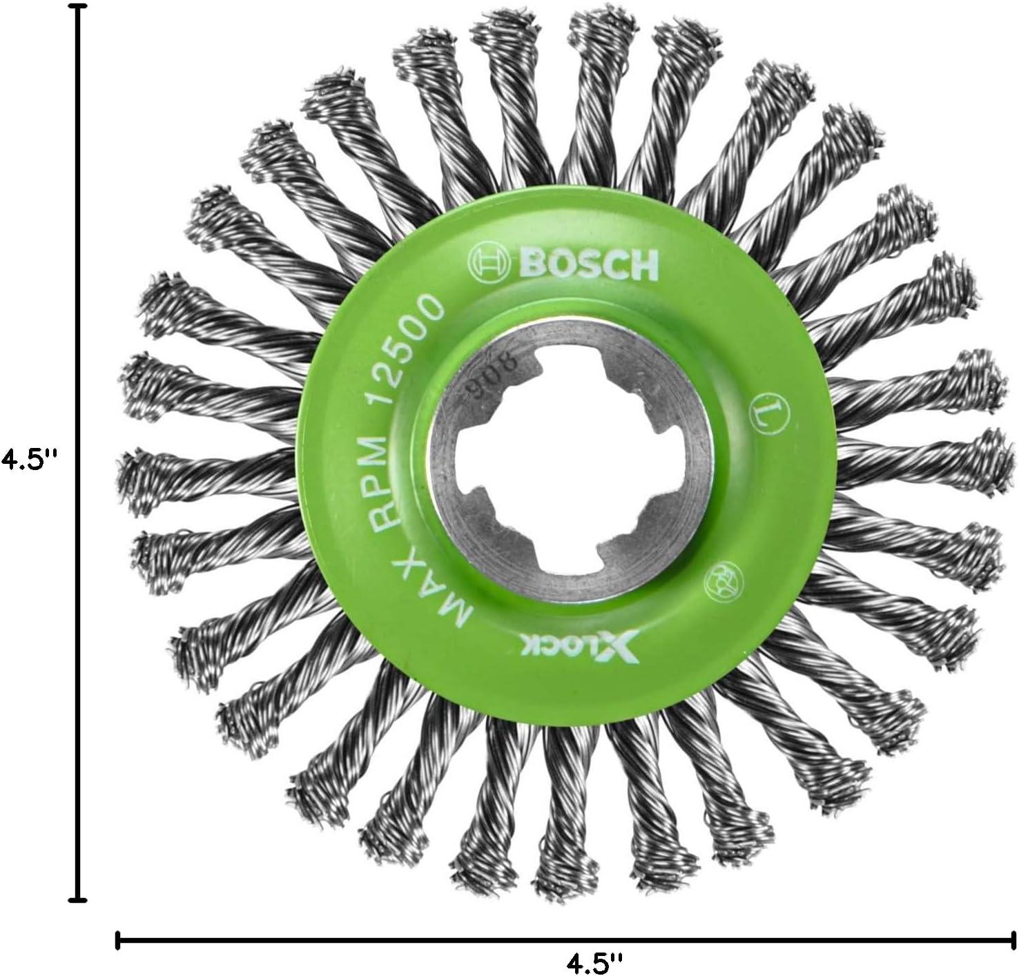 imageBOSCH WBX418 412 In XLOCK Arbor Tempered Steel Crimped Wire Wheel For Applications in Deburring Removing Oxides Flash Removal Edge BlendingStainless Steel Wire Wheel