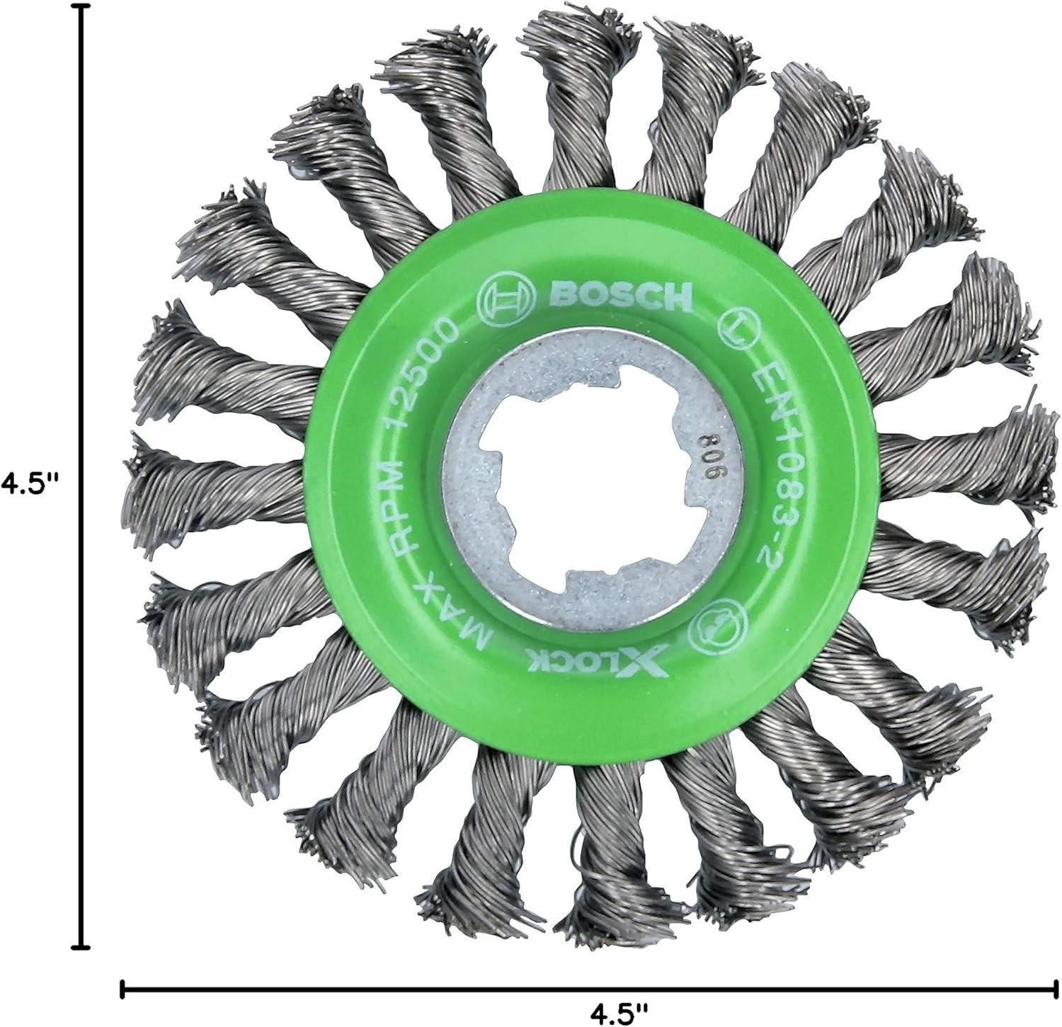 imageBOSCH WBX418 412 In XLOCK Arbor Tempered Steel Crimped Wire Wheel For Applications in Deburring Removing Oxides Flash Removal Edge BlendingStainless Steel Wire Wheel