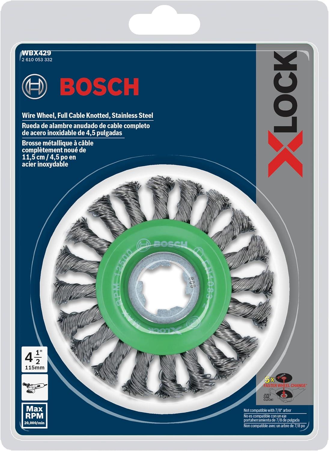 imageBOSCH WBX418 412 In XLOCK Arbor Tempered Steel Crimped Wire Wheel For Applications in Deburring Removing Oxides Flash Removal Edge BlendingStainless Steel Wire Wheel