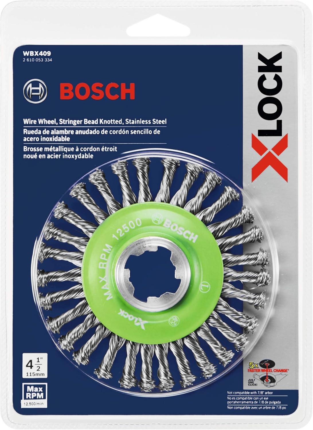 imageBOSCH WBX418 412 In XLOCK Arbor Tempered Steel Crimped Wire Wheel For Applications in Deburring Removing Oxides Flash Removal Edge BlendingStainless Steel Wire Wheel