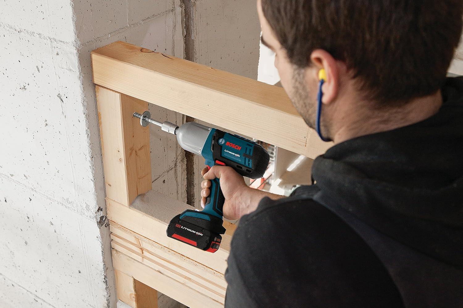 imageBosch BareTool IWHT180B 18Volt LithiumIon 12Inch Square Drive High Torque Impact Wrench with Friction RingBlue