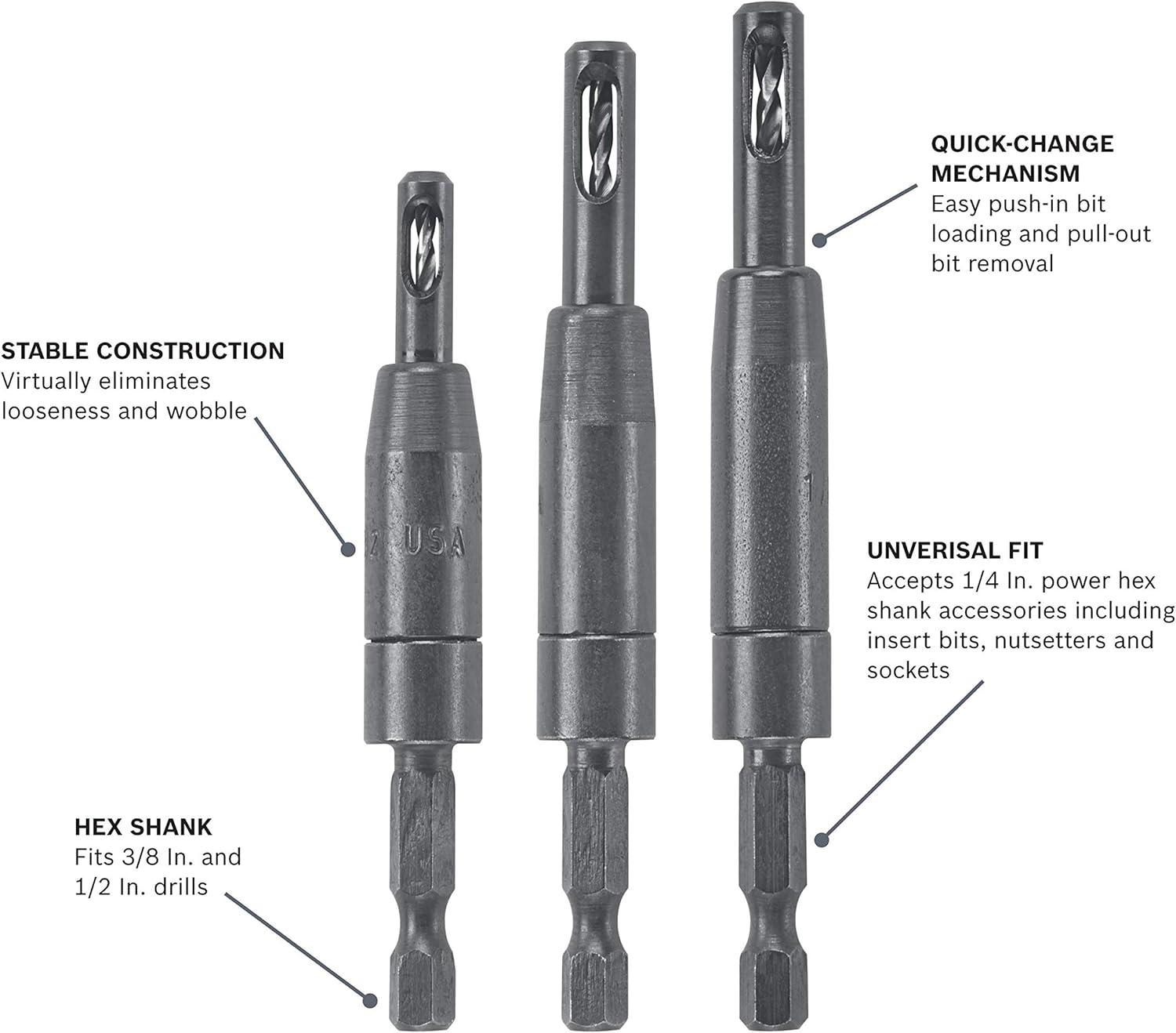 imageBosch CC2430 ClicChange 14 in SelfCentering Drill Bit Assortment 3Piece3pc Set