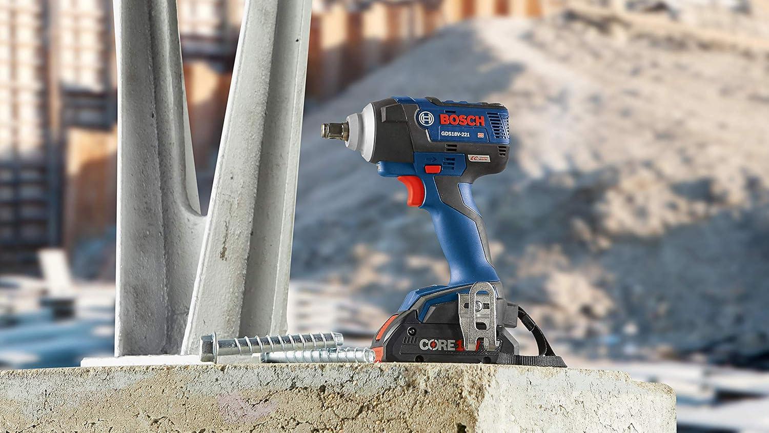 imageBosch GDS18V221B25 18V EC Brushless 12 In Impact Wrench Kit with 2 CORE18V 40 Ah Compact Batteriesw 2 18V 4 Ah Batteries