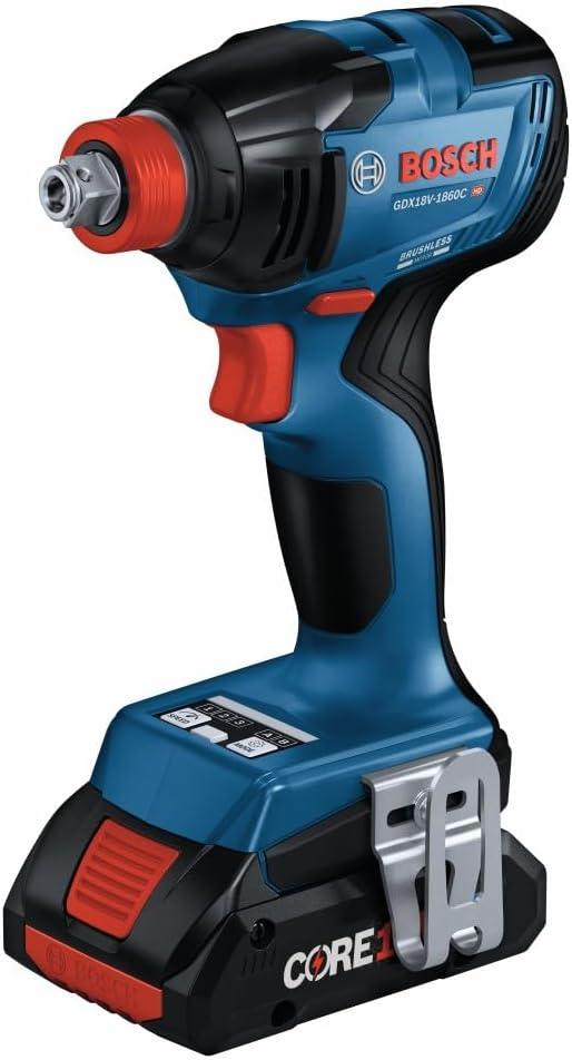 imageBosch GDX18V1860CB25 18V ConnectedReady TwoInOne 14 In and 12 In BitSocket Impact DriverWrench Kit with 2 CORE18V 4 Ah Advanced Power Batteries and 1 Connectivity Module