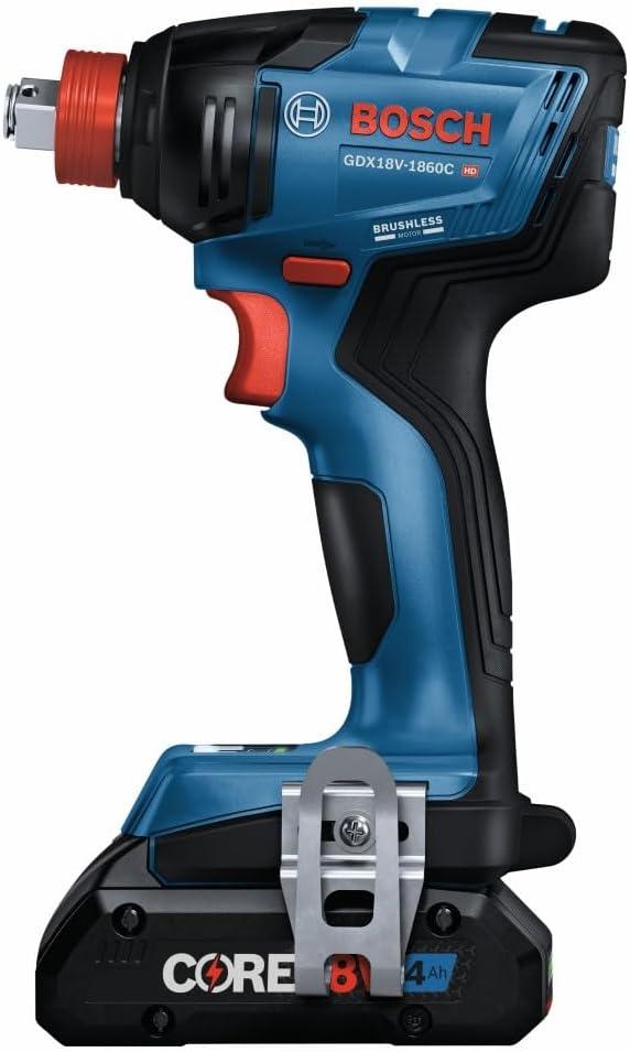 imageBosch GDX18V1860CB25 18V ConnectedReady TwoInOne 14 In and 12 In BitSocket Impact DriverWrench Kit with 2 CORE18V 4 Ah Advanced Power Batteries and 1 Connectivity Module