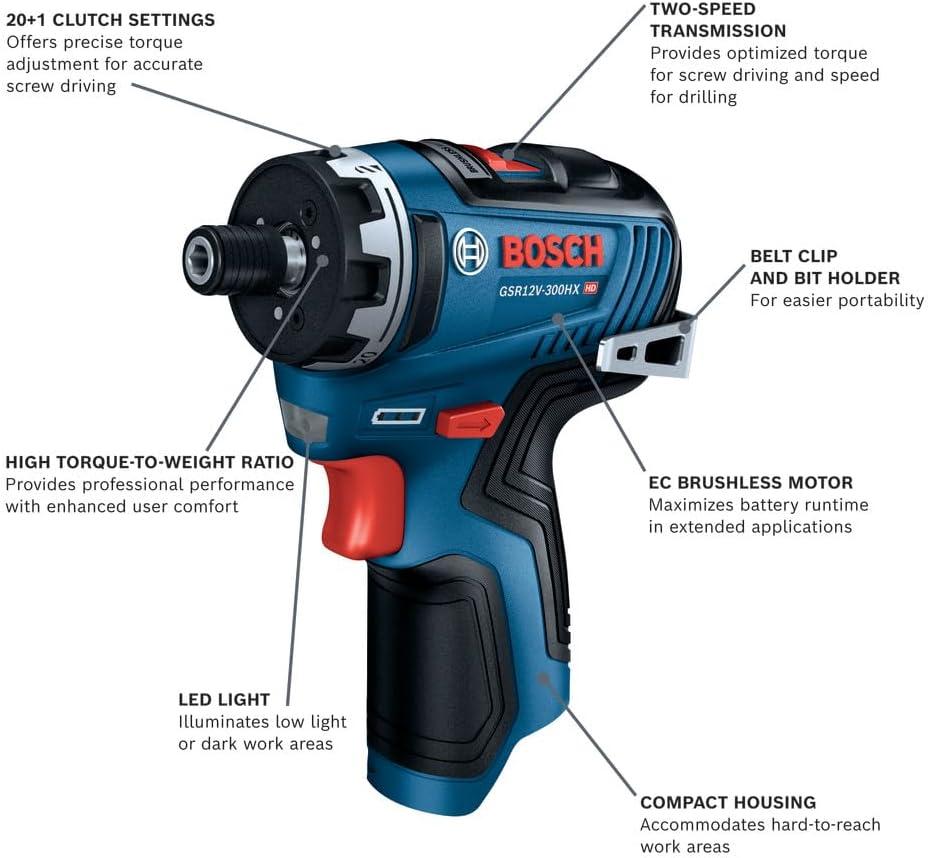 imageBosch GSR12V300HXN 12V Max Brushless 14 In Hex TwoSpeed Screwdriver Bare ToolIndustrial