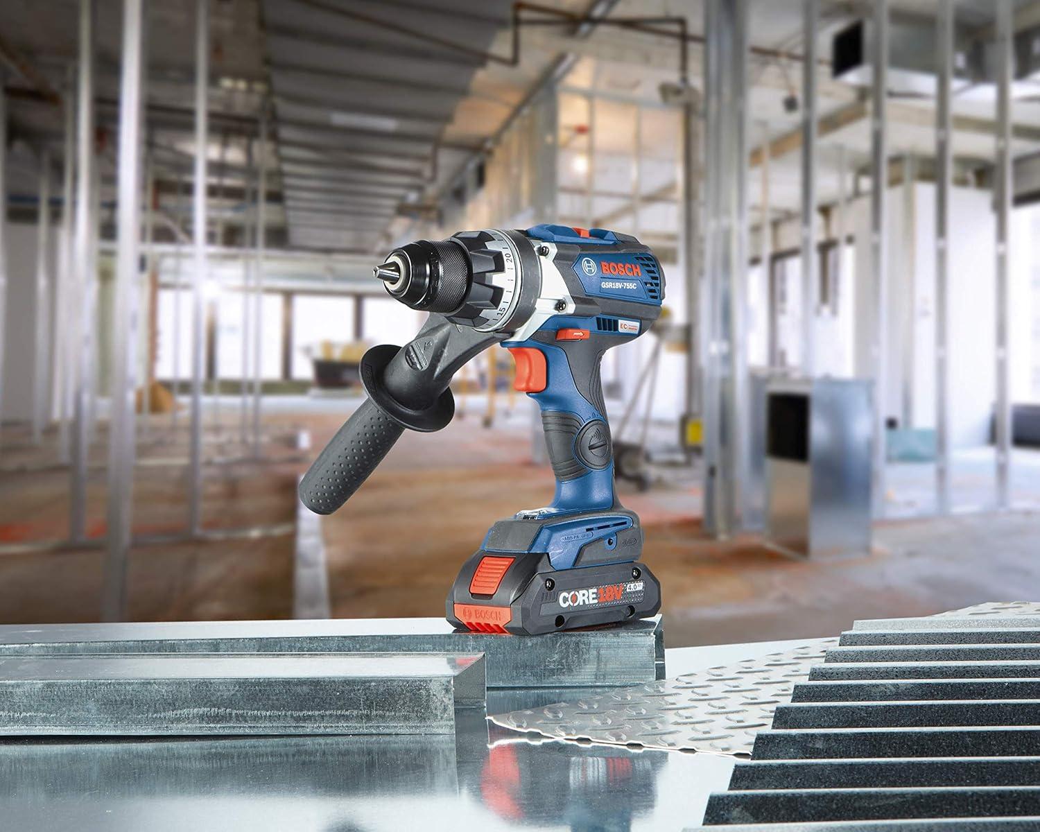 imageBosch GSR18V755CB25 18V EC Brushless ConnectedReady Brute Tough 12 In DrillDriver Kit with 2 CORE18V 40 Ah Compact Batteries