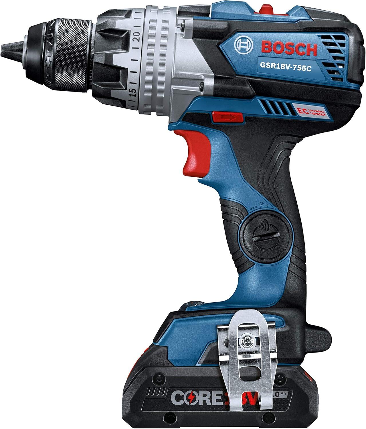 imageBosch GSR18V755CB25 18V EC Brushless ConnectedReady Brute Tough 12 In DrillDriver Kit with 2 CORE18V 40 Ah Compact Batteries