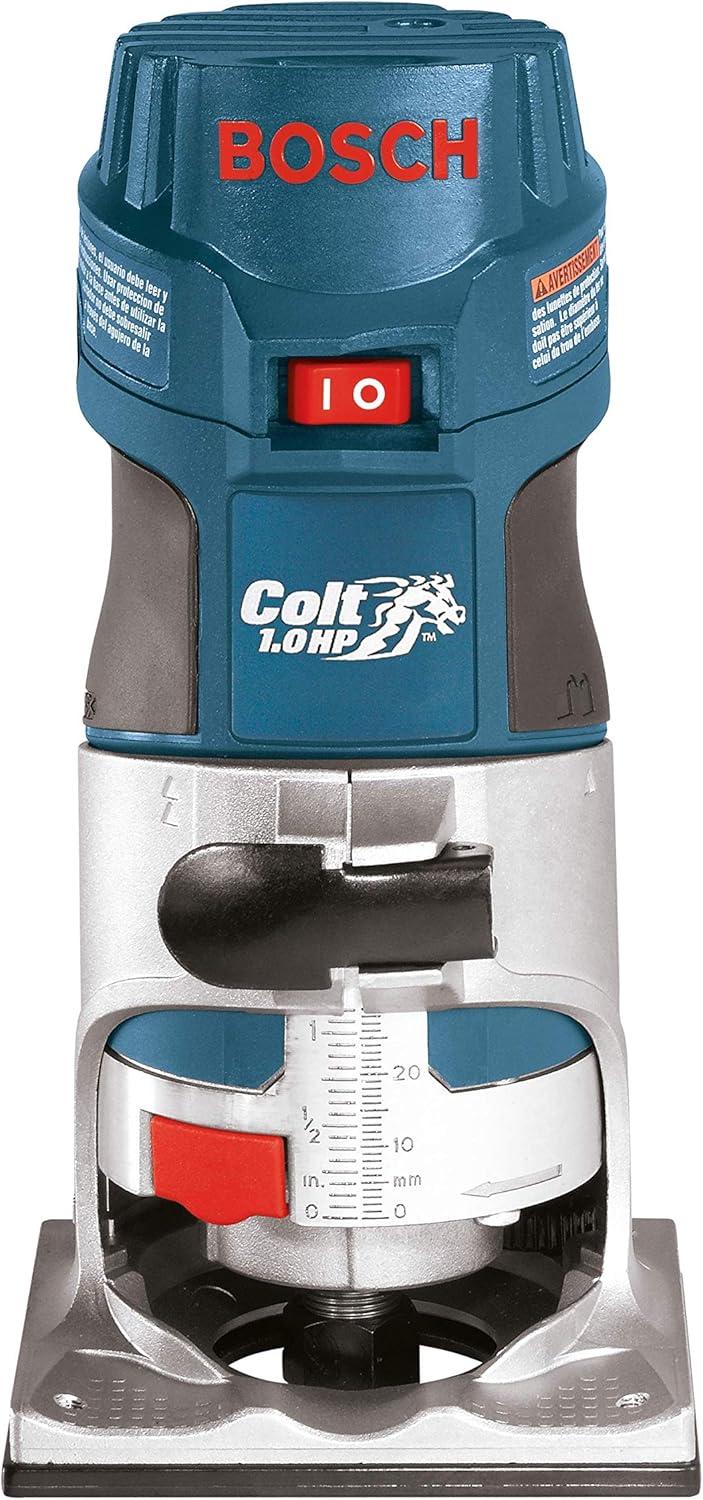 imageBosch PR20EVSPK 56Amp Colt Palm Grip 1Horsepower Fixed and Plunge Base VariableSpeed Router Combo Kit Blue