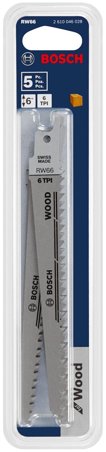 imageBosch RW96 5Piece 9 in 6 TPI Wood Reciprocating Saw Blade6